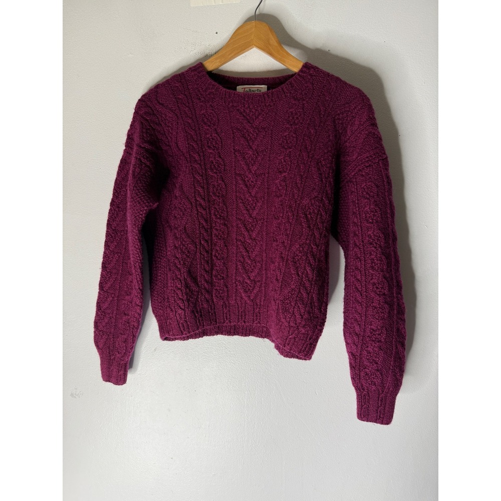 Vintage Talbots wool crew knit Cableknit fisherman sweater burgundy size P